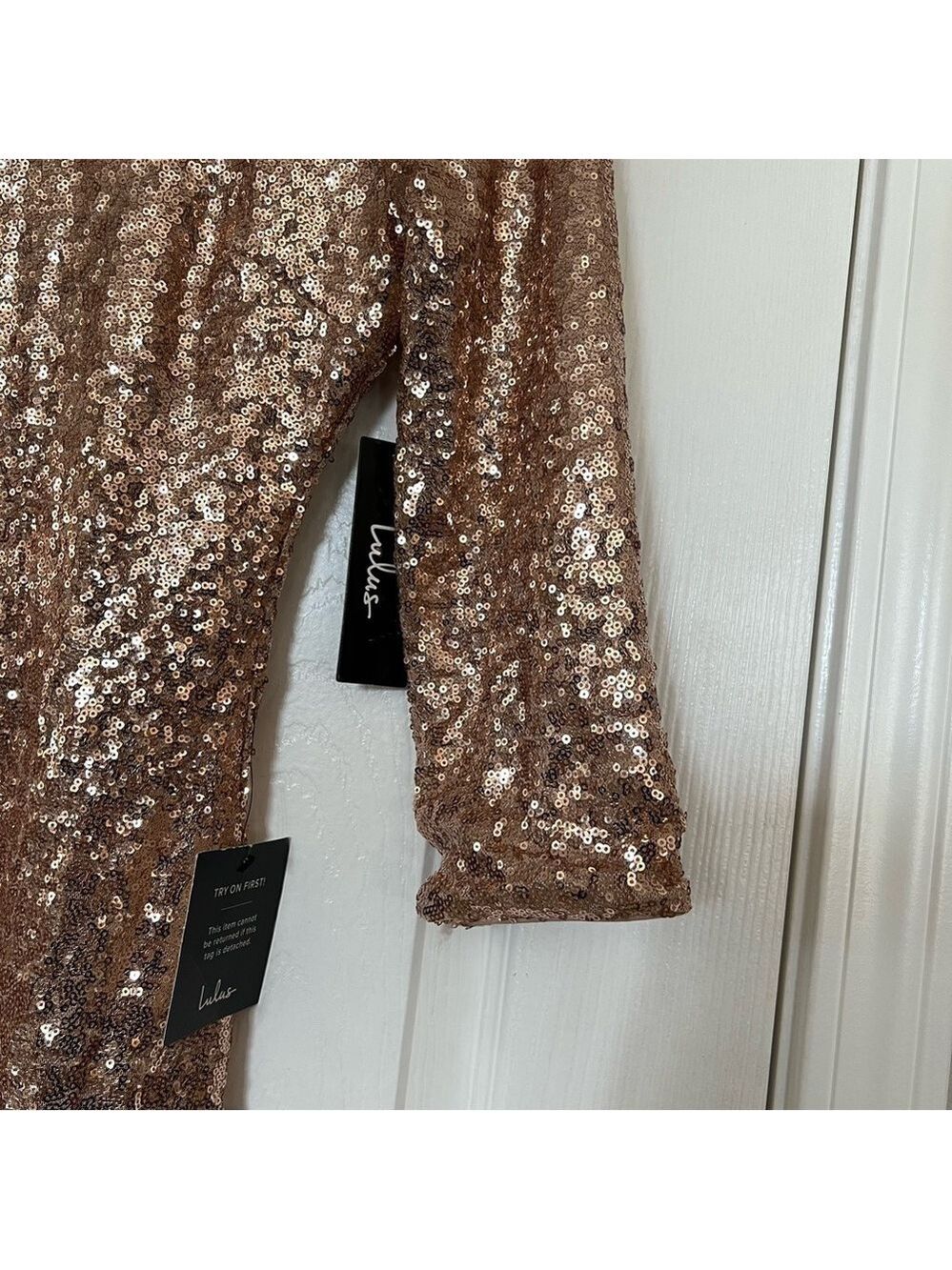 NWT Lulu's Delightful Ways Champagne Gold Sequin Dress Mini Prom Homecoming Club - Picture 10 of 15